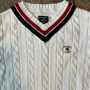 Vintage Polo by Ralph Lauren White V-Neck Cable Knit Sweater